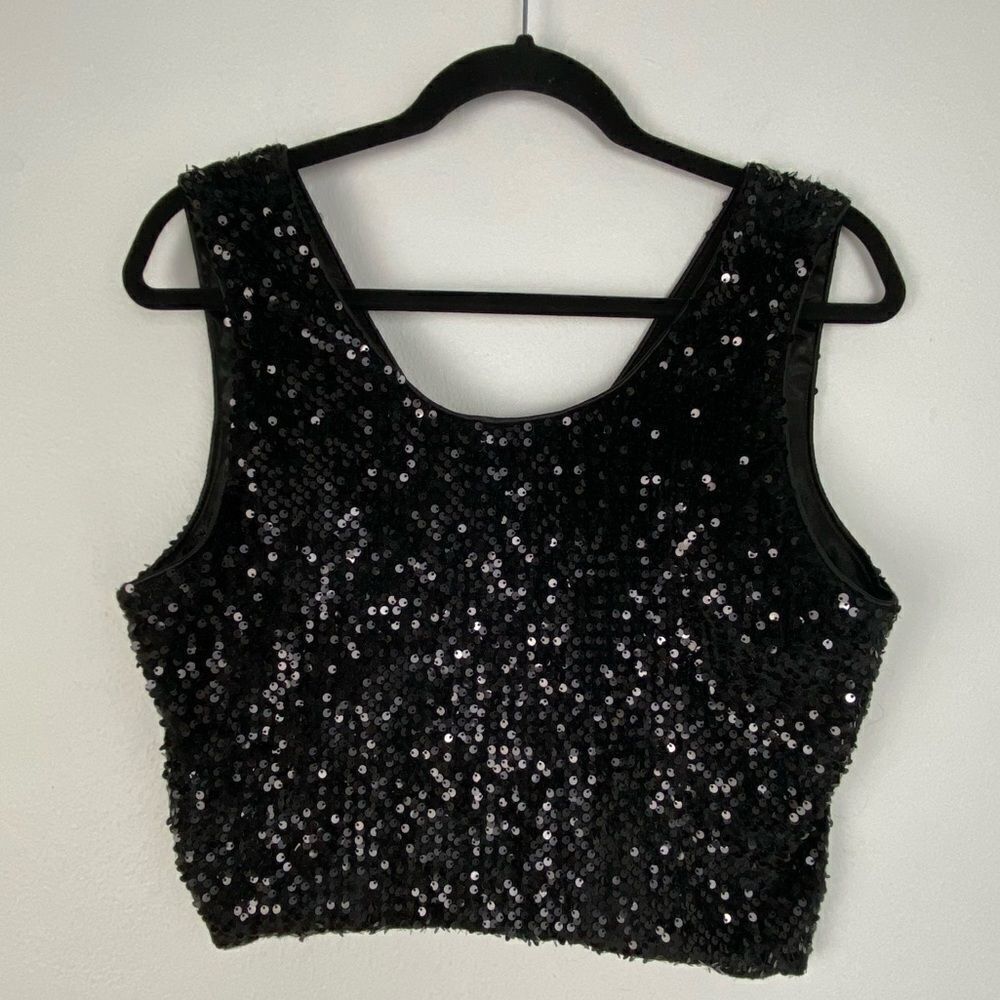 Black All Over Sequin Crop Top Grunge Whimsigoth Punk Fairy Streetwear DIY Large